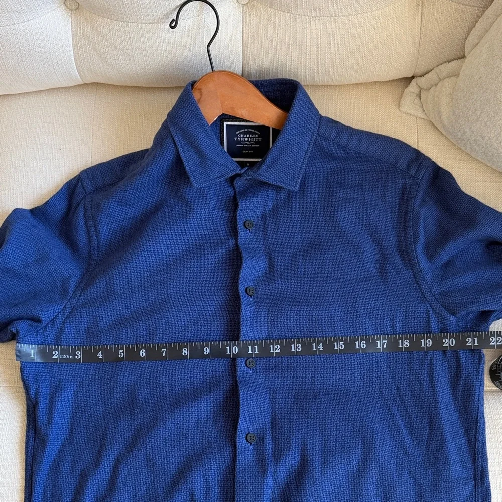 Charles Tyrwhitt Slim Fit Men's Deep Blue Casual Shirt Medium - Picture 6 of 6